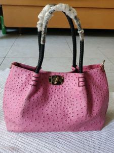 Leather Stylish Pink Ostrich Texture Handbag