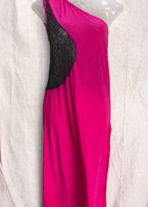 1276. One Shoulder Pink Lace Dress