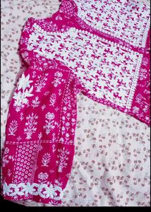 Vibrant Pink chikenkari anarkali kurti