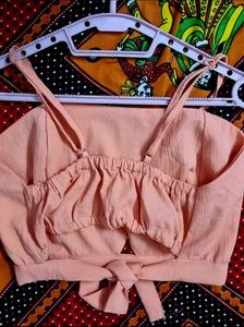 Orange Tie-Front Crop Top
