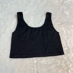 Black Button-Up Ribbed Crop Top