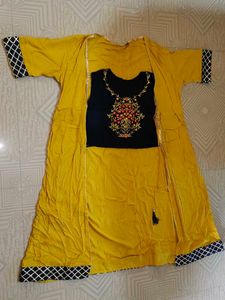 Yellow & Black Embroidered Dress[Lehenga Choli]