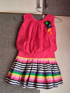 Bright Pink & Rainbow Striped Dress