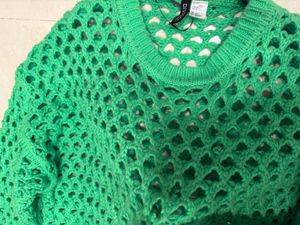 Chic Green Mesh Knit Sweater