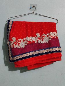 Elegant Red Saree with Embellishments