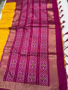 patola Yellow Saree with Pink Border
