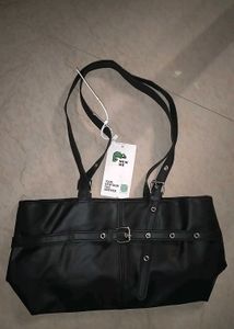 Stylish Black Faux Leather Tote Bag