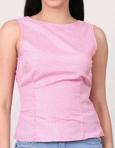 Shein Cute Pink Gingham Sleeveless back bowTop