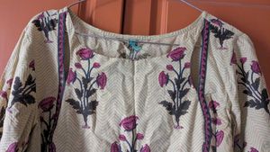 Beige Block Print Boho Kurta with flare