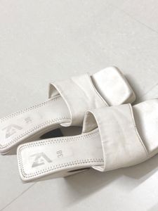 Elegant White Square-Toe Block Heels