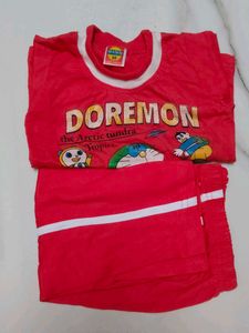 Cute Doraemon Red T-Shirt with pazama