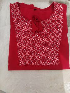 Red Embroidered Tunic Top