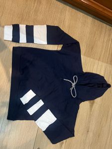 Navy Blue Hoodie with White Stripes
