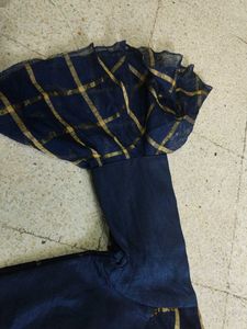 Elegant Navy Blue Blouse with Gold Accents