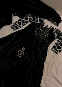 Elegant Black Velvet Ethnic Gown