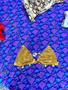 Golden Sequined Top with Coin Embellishment