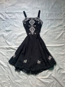 Black Embroidered Spaghetti Strap Dress