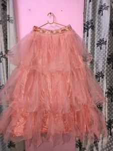 Pink Tiered Lehenga Choli with Floral Embroidery