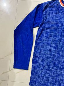 Men's Blue Printed Full Sleeve T-Shirt