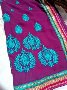Purple Embroidered Silk Saree