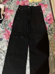 Black Ripped Wide Leg Jeans