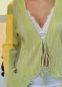 Green bell long sleeve front tie top
