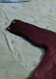 Maroon Kurta Set with Embellished Neckline