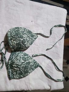 Green Floral Print Bikini Top