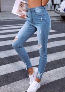 Distressed Blue High Waist Denim Jeans