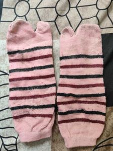 Pink Striped Toe Socks