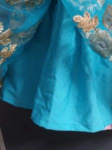 Turquoise Party Dress with Gold Embroidery