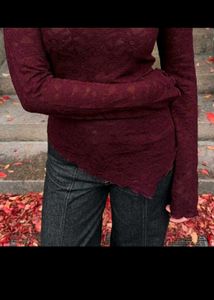 Burgundy Lace Sheer Top