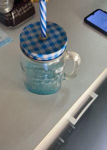 Blue Mason Jar With Straw