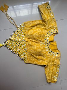 Yellow hand Embroidered Blouse with Mirror Work