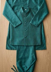 Teal Jacquard Kurta Set