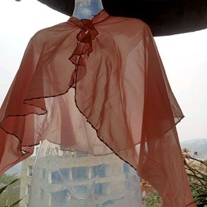Elegant Pink Ruffled Cape Blouse