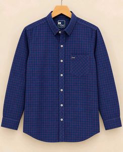 Men's Navy Blue Checkered Shirt