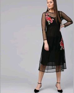Elegant Embroidered Sheer Black Dress