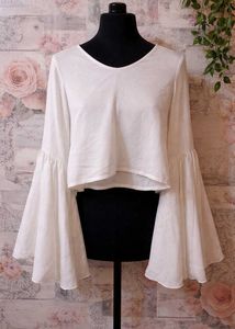 White Bell Sleeve Cropped Top