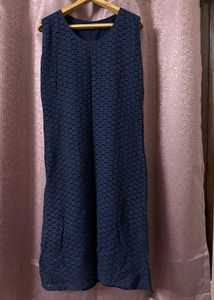 Navy Blue Textured Sheath Dress