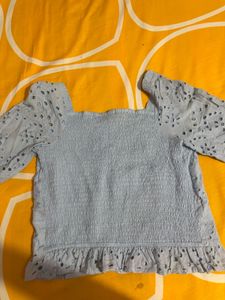 Light Blue Eyelet Square Neck Top