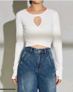 White Cut-Out Long Sleeve Top