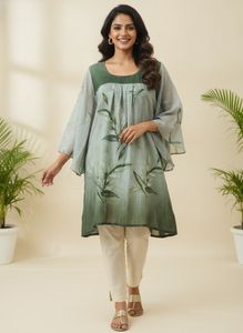 Elegant Green Leaf Print Kurta