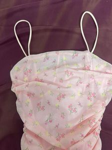 Cute Pink Floral Ruched Mini Dress