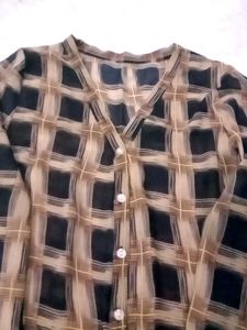 Chic Plaid Sheer Button-Up Top