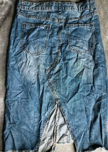 I. Washed Denim Midi Skirt