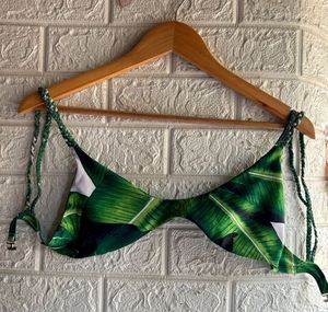 Tropical Leaf Print Bikini Top
