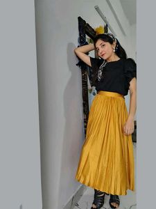 Mustard Yellow Pleated Midi Skirt