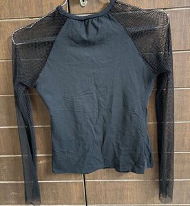 Black Mesh Sleeve Top