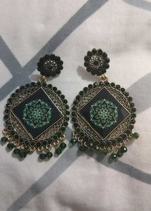 Green Stone &amp; Mandala Earrings